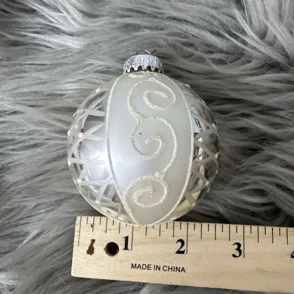 Vintage C & D Hand-Crafted Mercury Glass Christmas Ornament  Silver Glitter